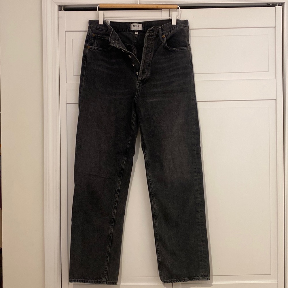 EUC Agolde Women's 90s Jeans Mid Rise Loose Fit Photogram Gray Black 28